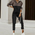 Women's Relaxed-Fit Quarter-Zip Jogger Tracksuit Set - Black