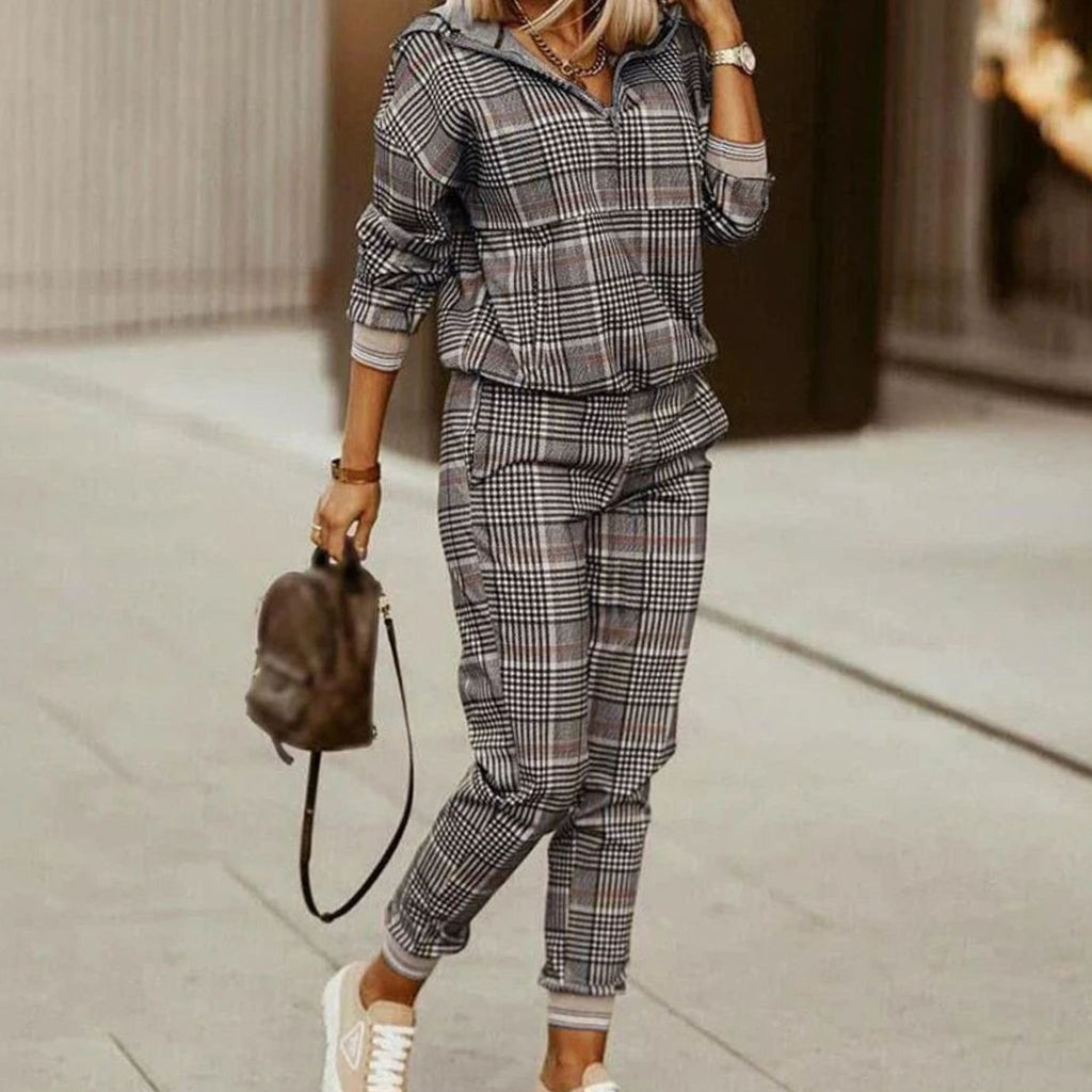Women's Relaxed-Fit Quarter-Zip Jogger Tracksuit Set - Dark Grey