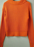 Women's Relaxed-Fit Ribbed Knit Folded Collar Pullover Sweater - Orange-Red
