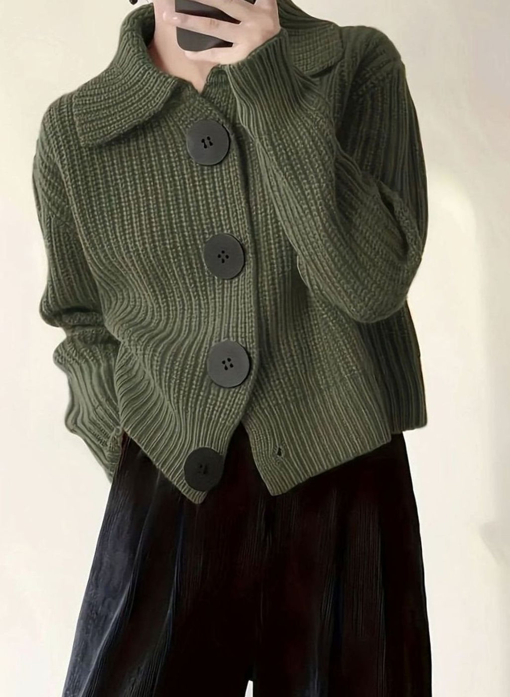Women's Relaxed-Fit Ribbed Knit Folded Collar Pullover Sweater - Fern Green