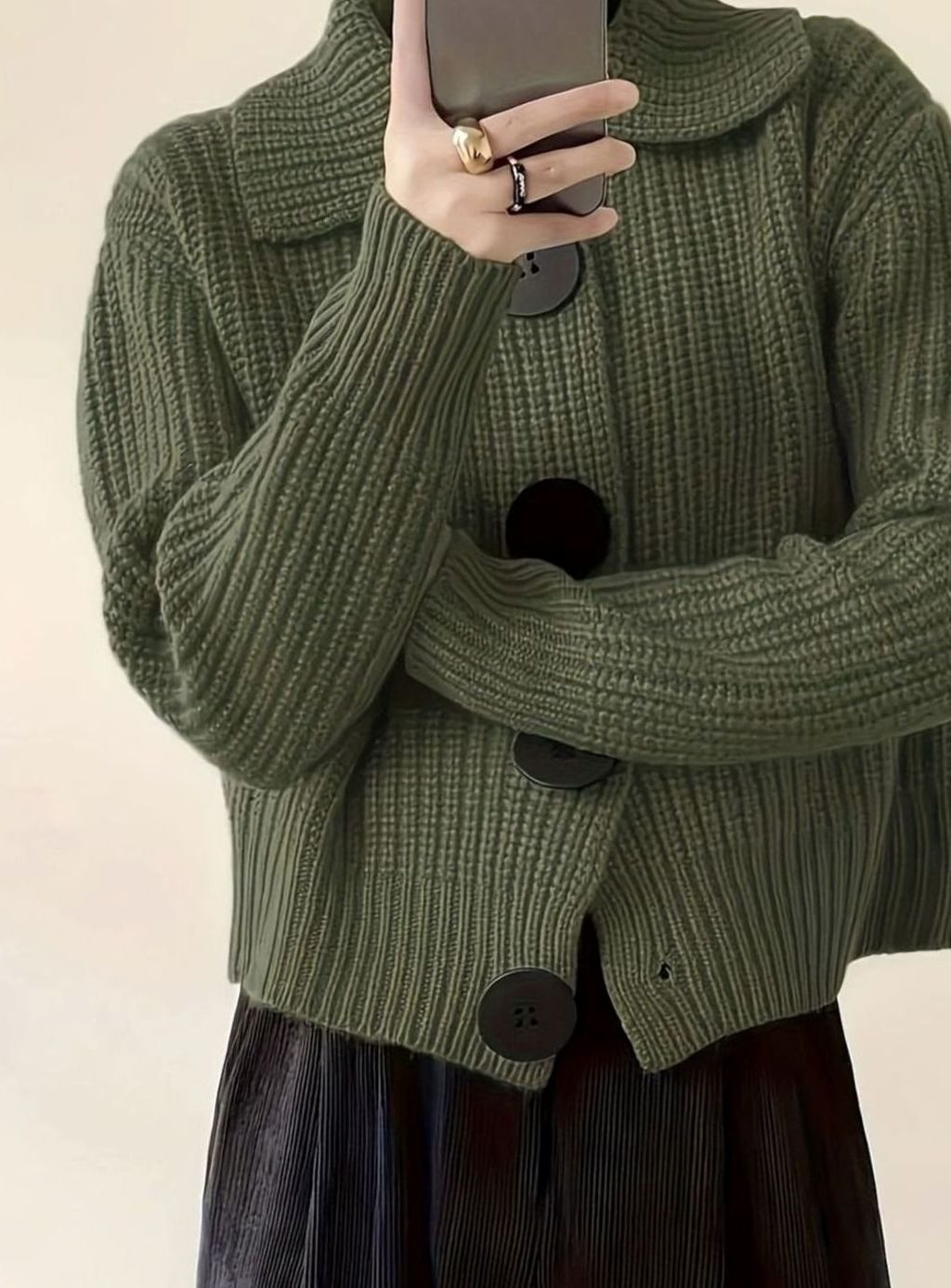 Women's Relaxed-Fit Ribbed Knit Folded Collar Pullover Sweater