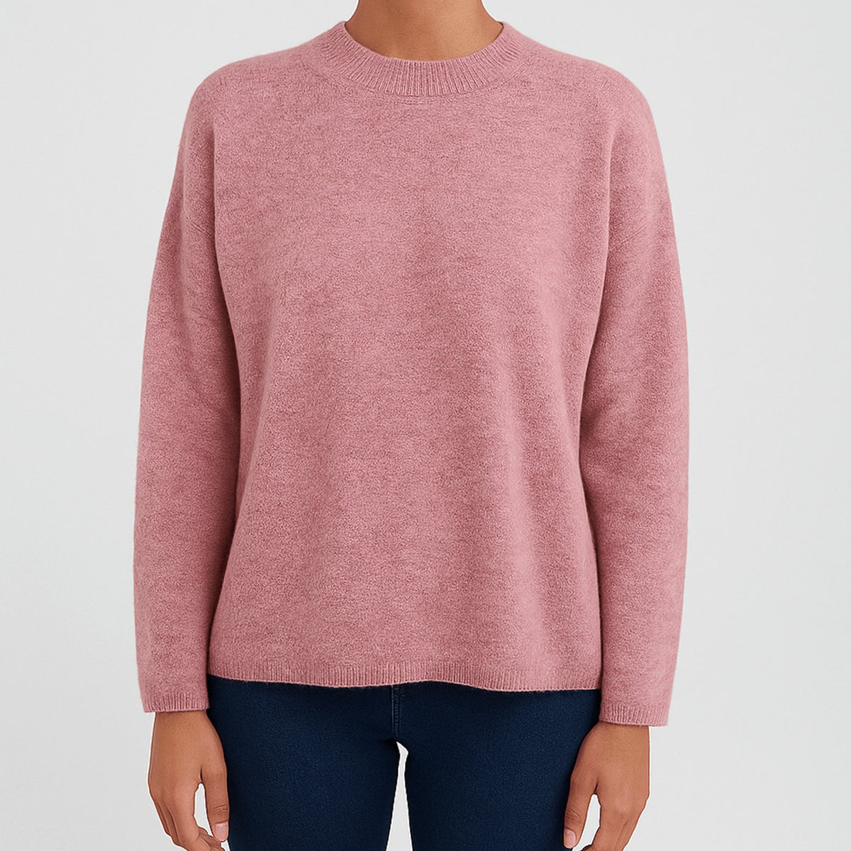 Women's Relaxed-Fit Round Neck Long-Sleeve Pullover Sweater - Pink