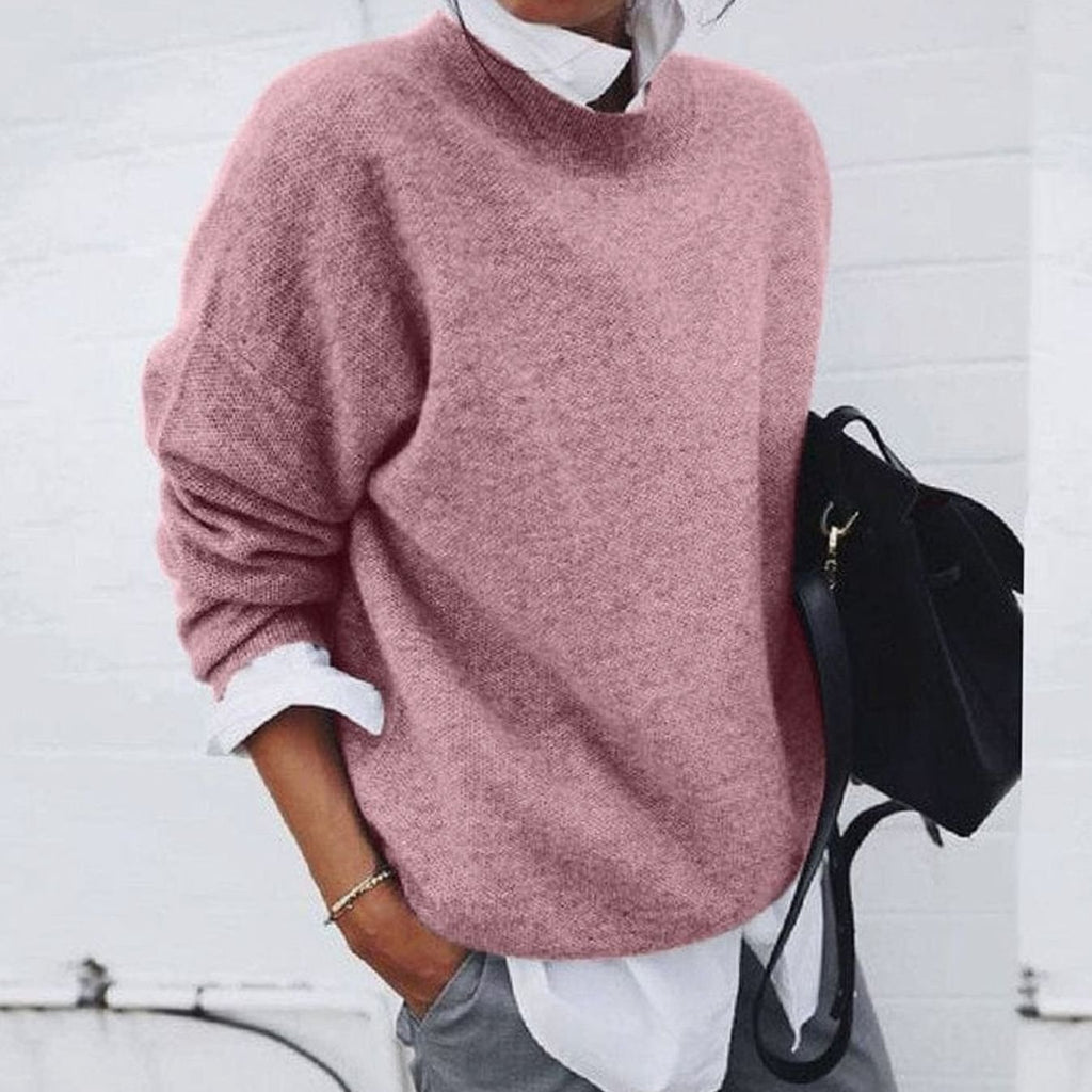 Women's Relaxed-Fit Round Neck Long-Sleeve Pullover Sweater