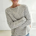 Women's Relaxed-Fit Round-Neck Textured Knit Sweater - Gray