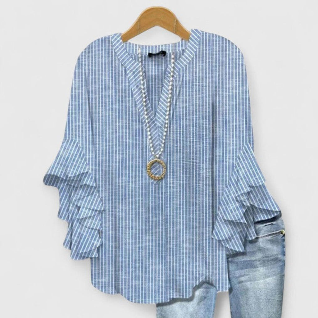 Women's Relaxed-Fit Ruffle-Sleeve Floral Print Blouse - Blue
