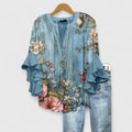 Women's Relaxed-Fit Ruffle-Sleeve Floral Print Blouse - Floral Blue
