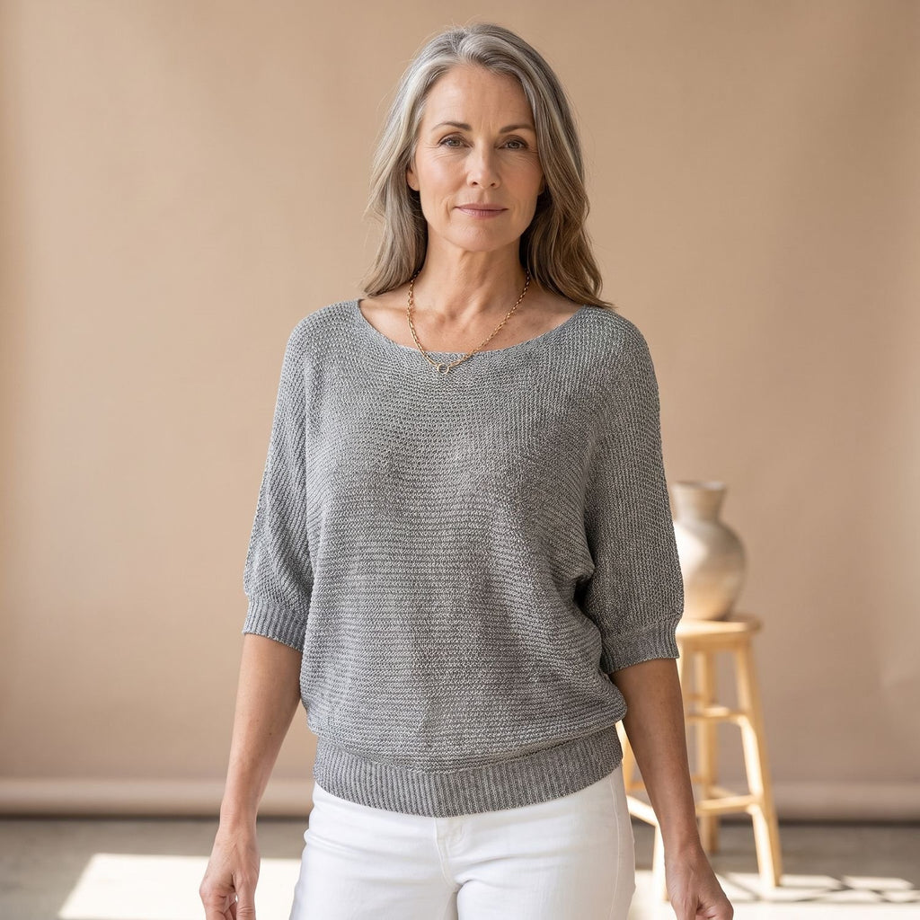 Women's Relaxed-Fit Scoop-Neck Knit Sweater - Gray