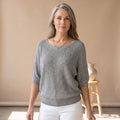 Women's Relaxed-Fit Scoop-Neck Knit Sweater - Gray