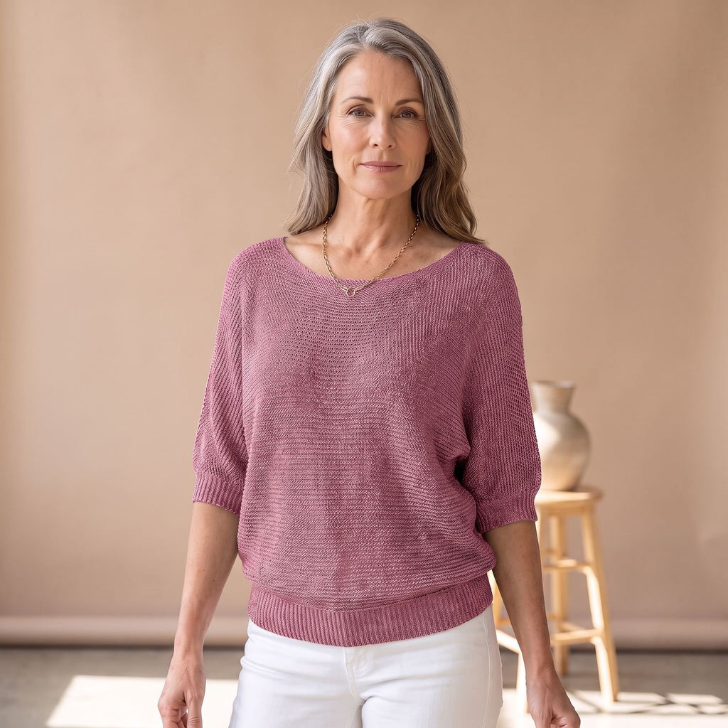 Women's Relaxed-Fit Scoop-Neck Knit Sweater - Pink