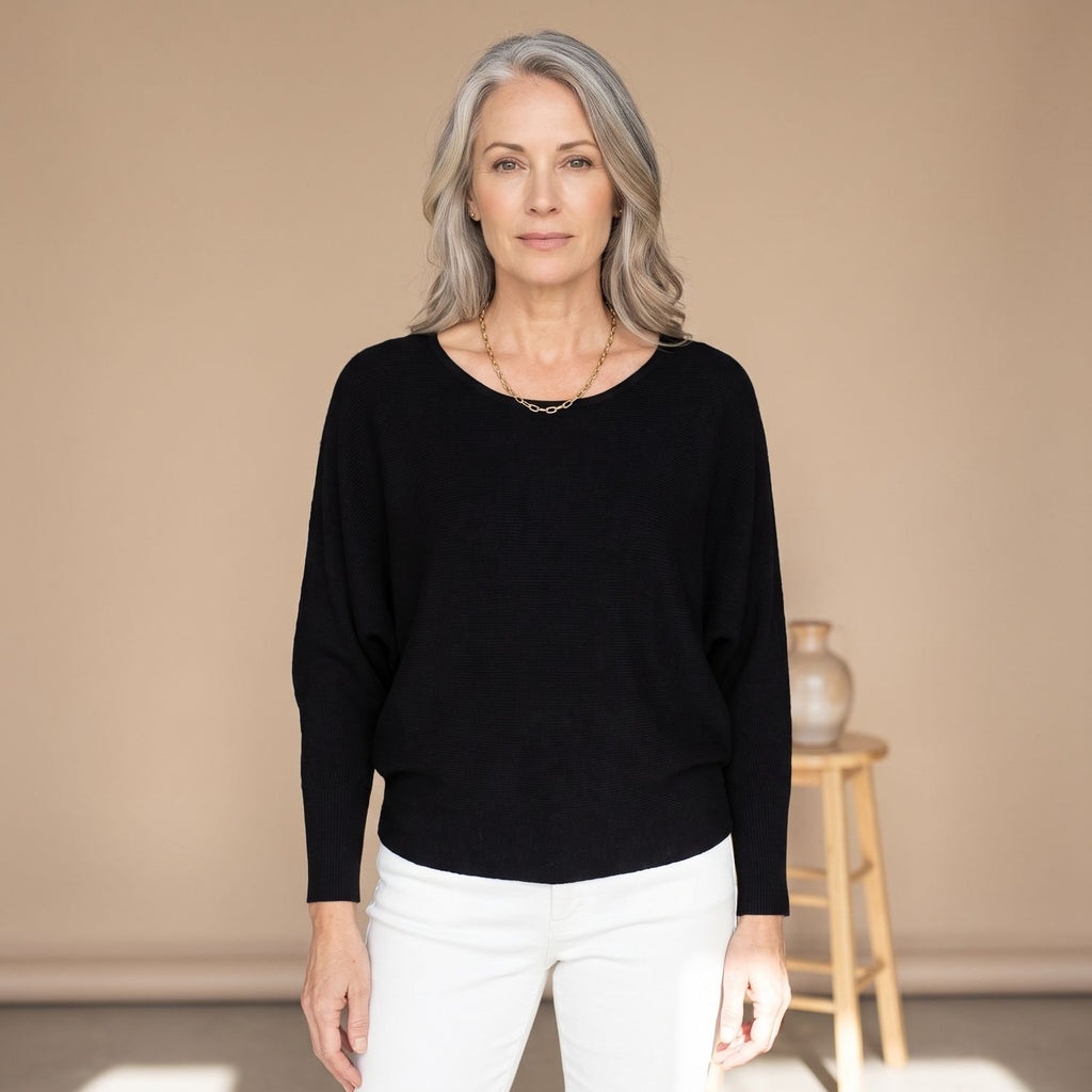 Women's Relaxed-Fit Scoop-Neck Knit Sweater - Black