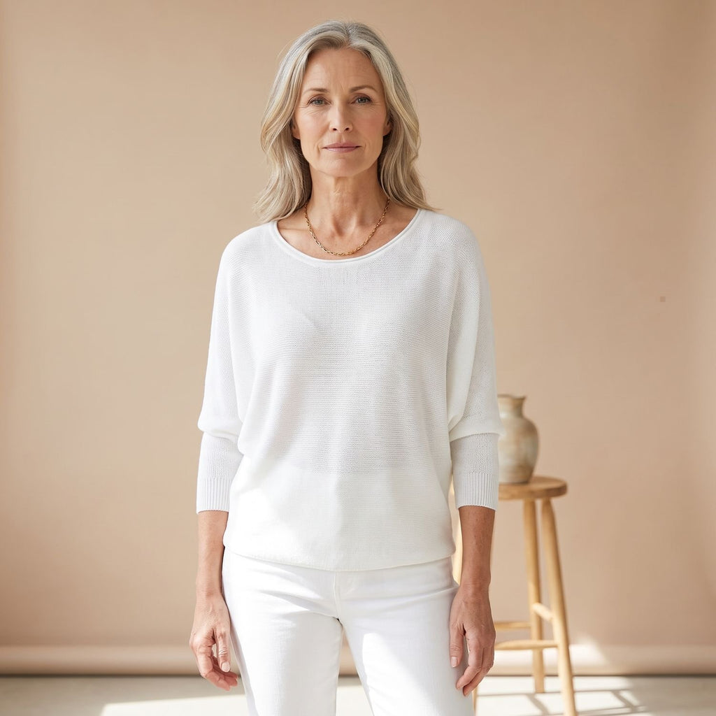 Women's Relaxed-Fit Scoop-Neck Knit Sweater - White