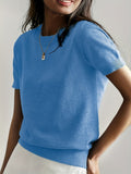 Women's Relaxed-Fit Short-Sleeve Crew Neck Knit Sweater Top - Blue