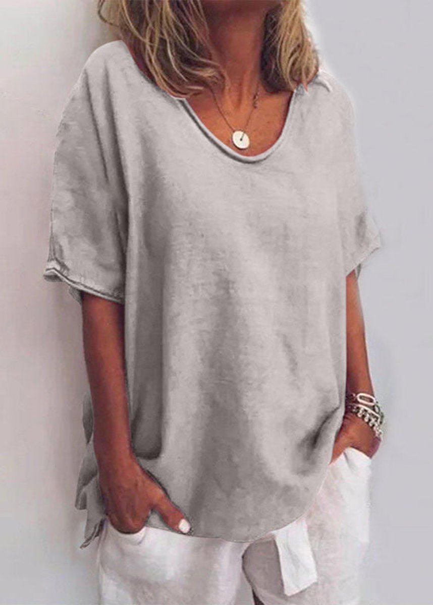 Women's Relaxed-Fit Short-Sleeve Scoop-Neck Casual Blouse - Gray