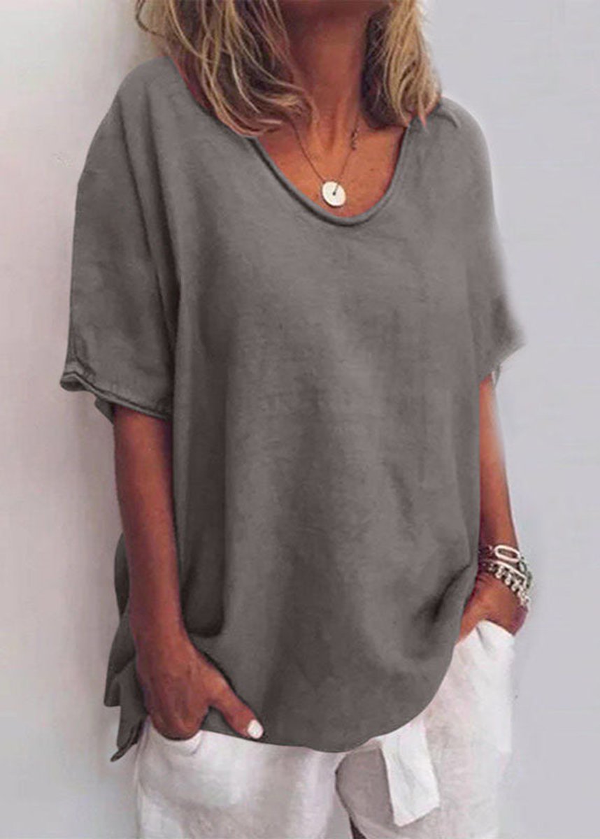 Women's Relaxed-Fit Short-Sleeve Scoop-Neck Casual Blouse - Dark Gray