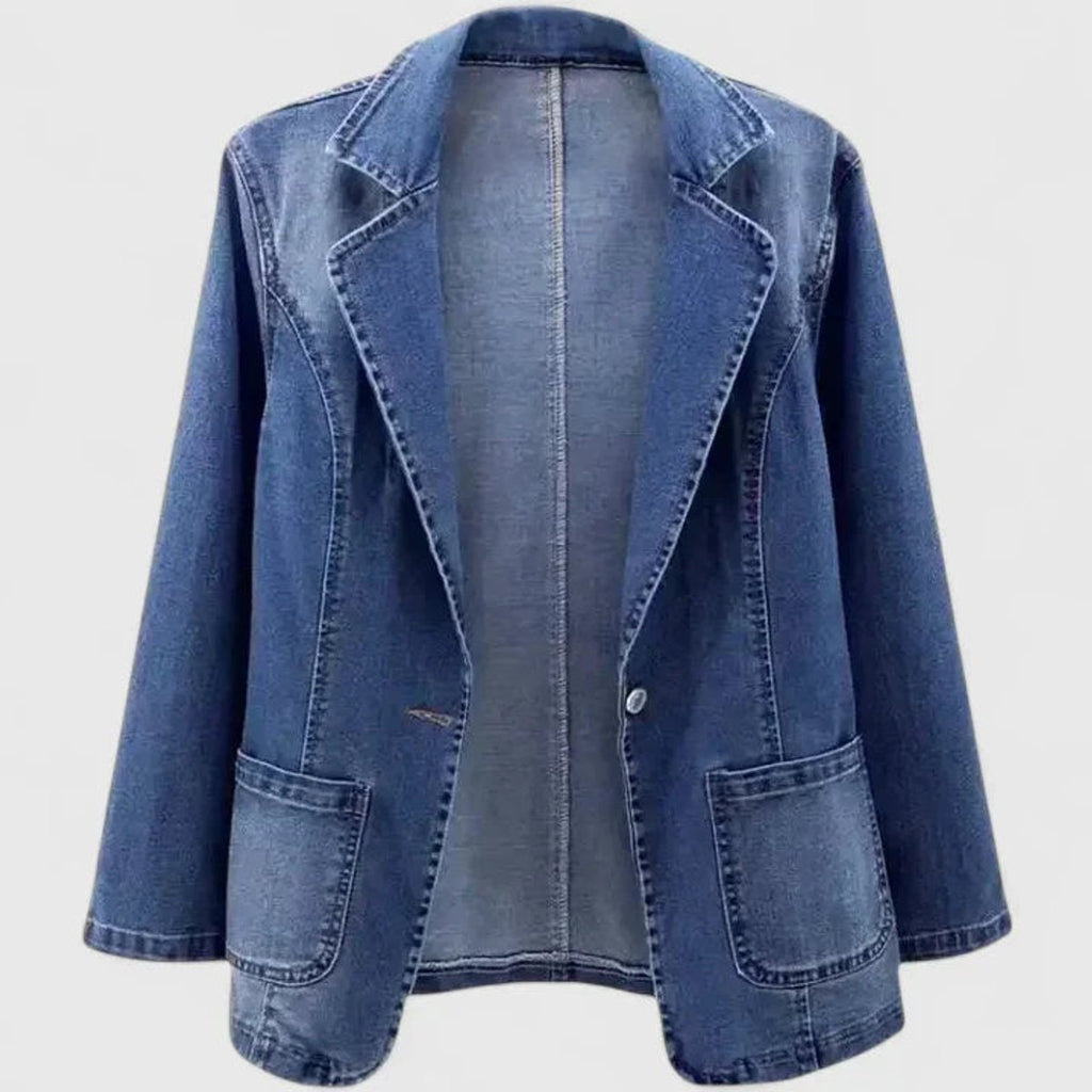 Women's Relaxed-Fit Single-Button Denim Blazer Jacket - Denim Blue