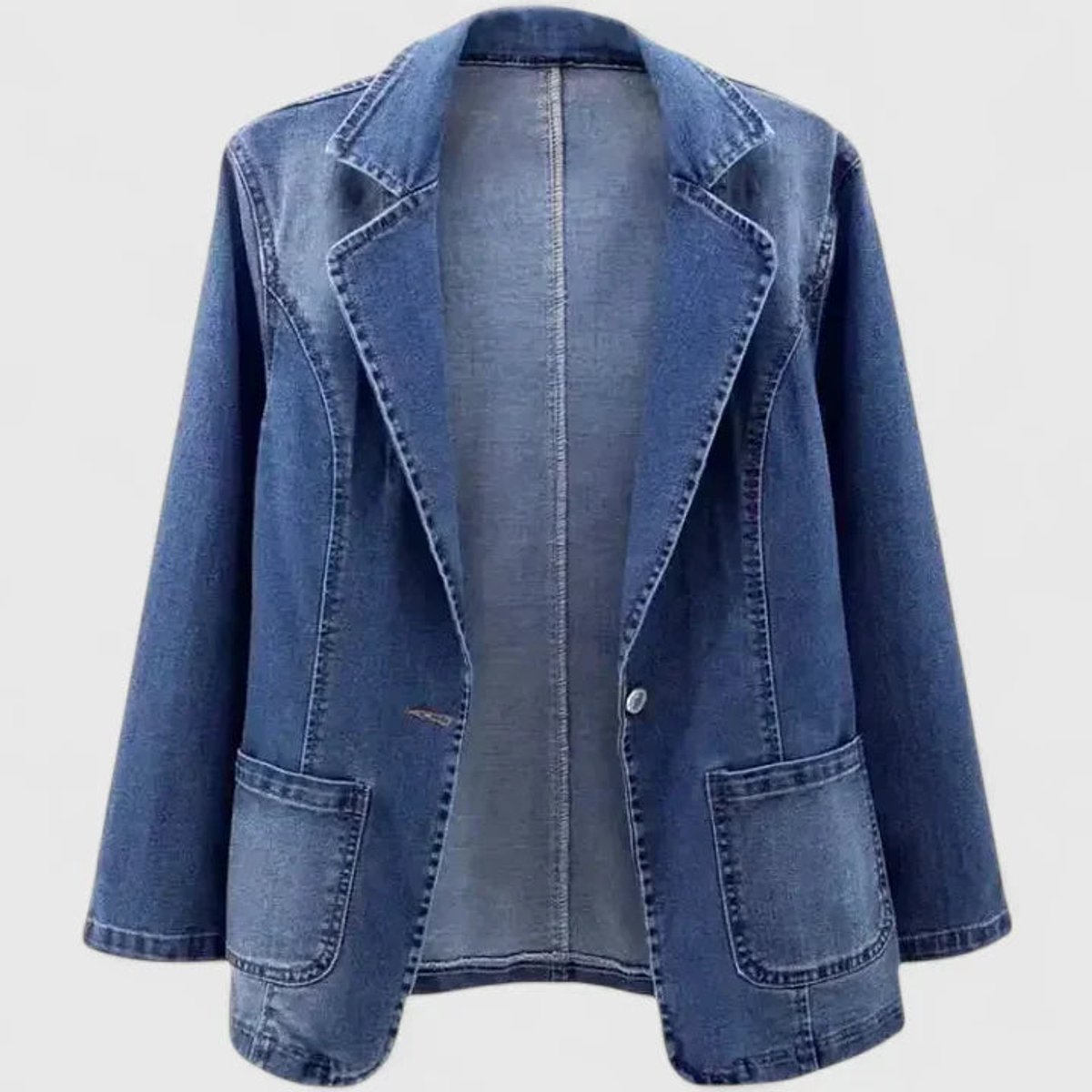 Women's Relaxed-Fit Single-Button Denim Blazer Jacket - Denim Blue