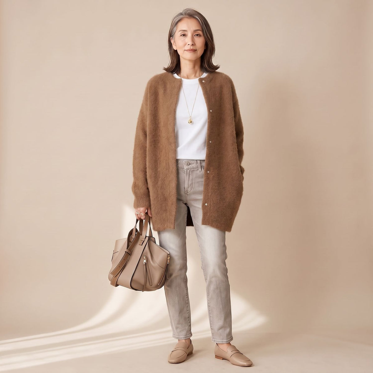 Women's Relaxed-Fit Snap-Button Knit Cardigan - Brown