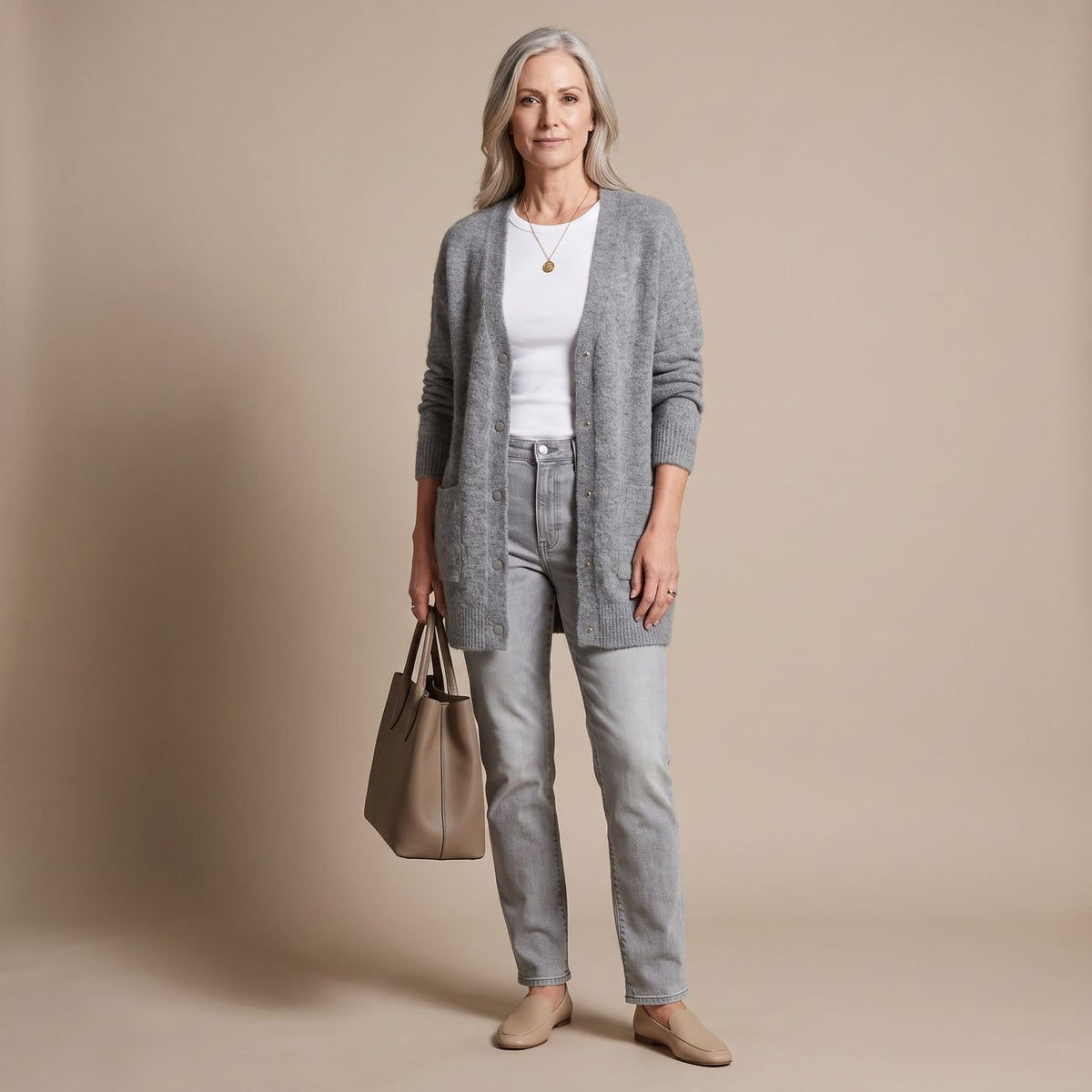 Women's Relaxed-Fit Snap-Button Knit Cardigan - Grey