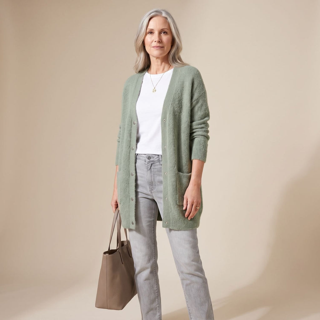 Women's Relaxed-Fit Snap-Button Knit Cardigan - Green
