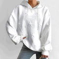 Women's Relaxed-Fit Star-Embossed Hoodie Pullover Sweatshirt - White
