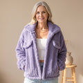 Women's Relaxed-Fit Teddy Fleece Faux Fur Coat Wide-Collar Jacket - Purple