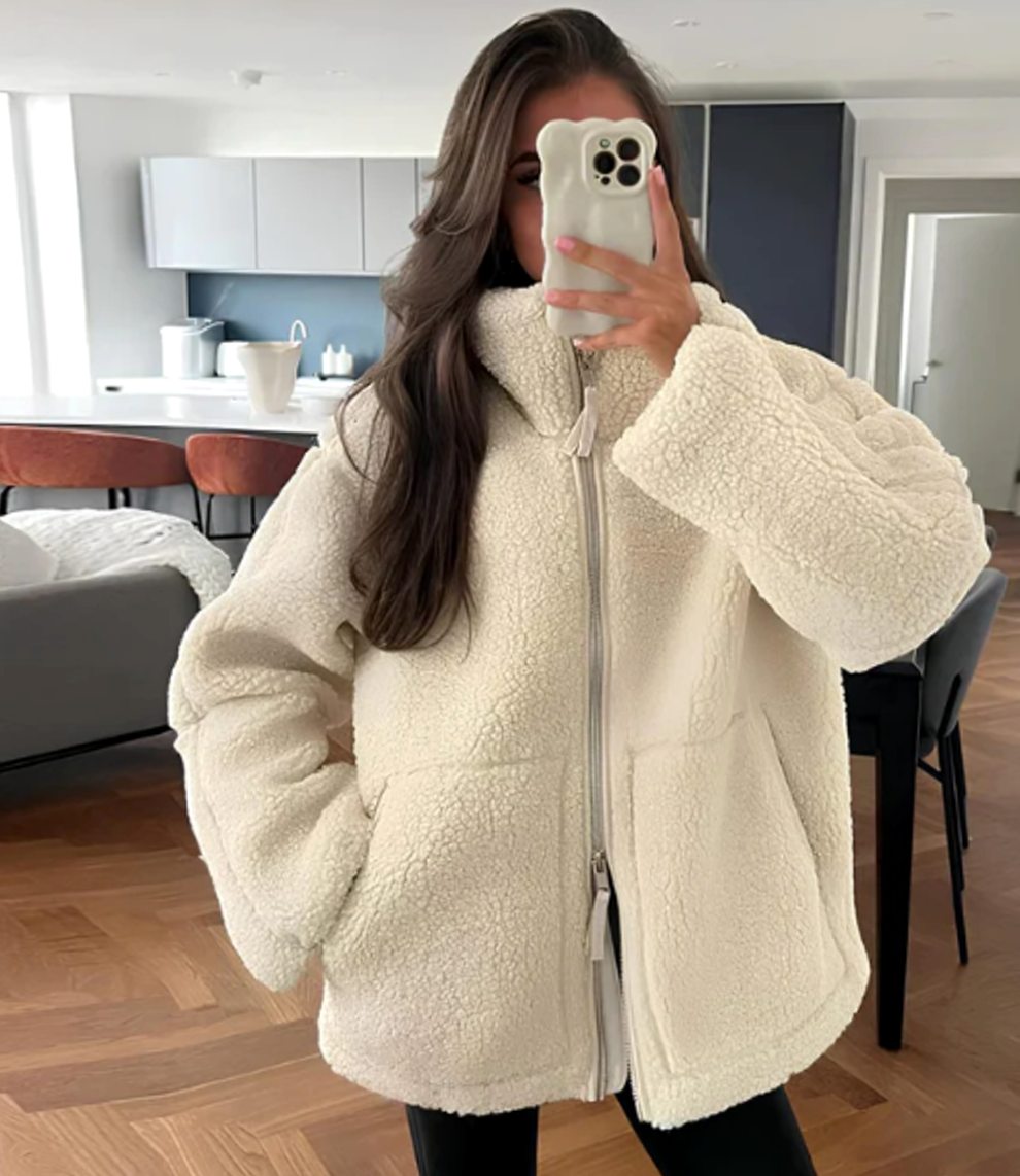 Women's Relaxed-Fit Teddy Zip-Up Fleece Jacket - White
