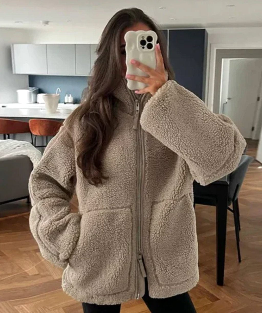 Women's Relaxed-Fit Teddy Zip-Up Fleece Jacket - Bronze