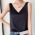 Women's Relaxed-Fit V-Neck Draped Satin Tanks - Black