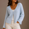 Women's Relaxed-Fit V-Neck Scallop-Trim Knit Cardigan - Blue