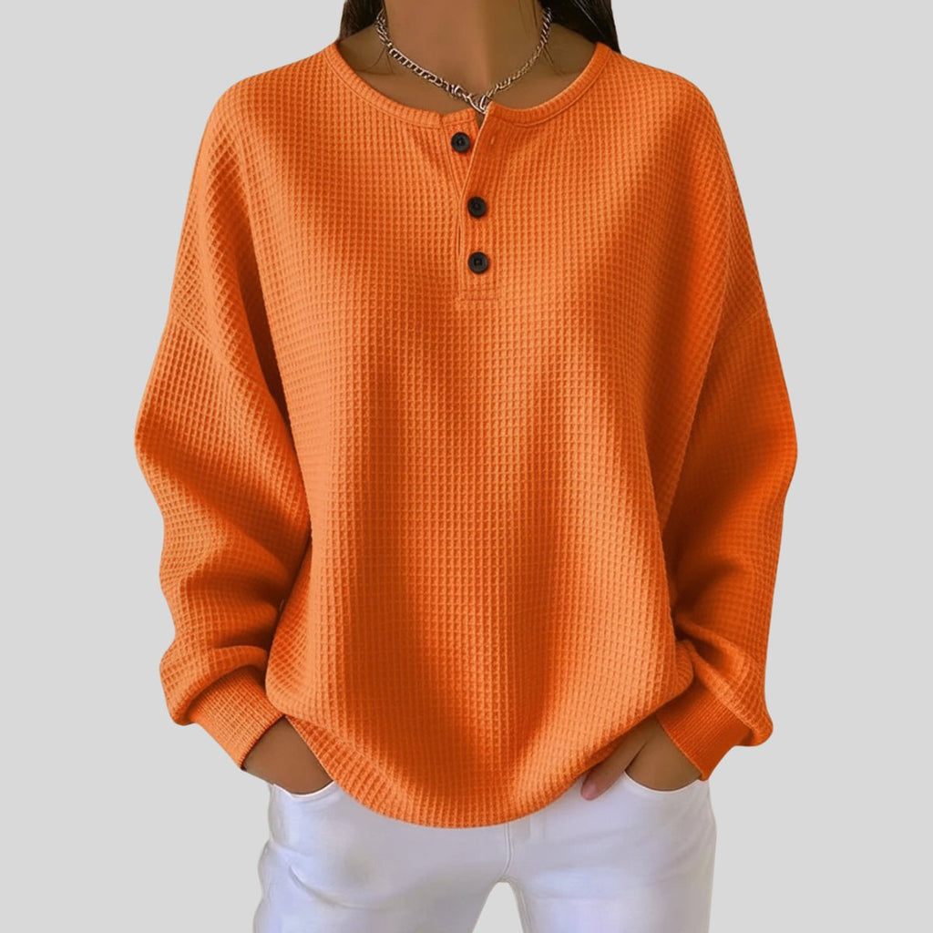 Women's Relaxed-Fit Waffle Henley Knit Sweater