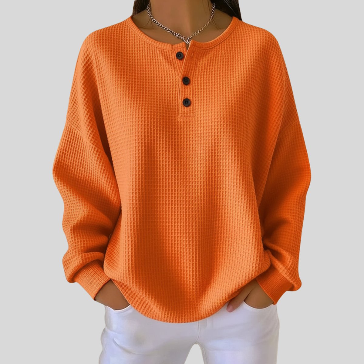 Women's Relaxed-Fit Waffle Henley Knit Sweater
