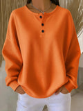 Women's Relaxed-Fit Waffle Henley Knit Sweater - Orange