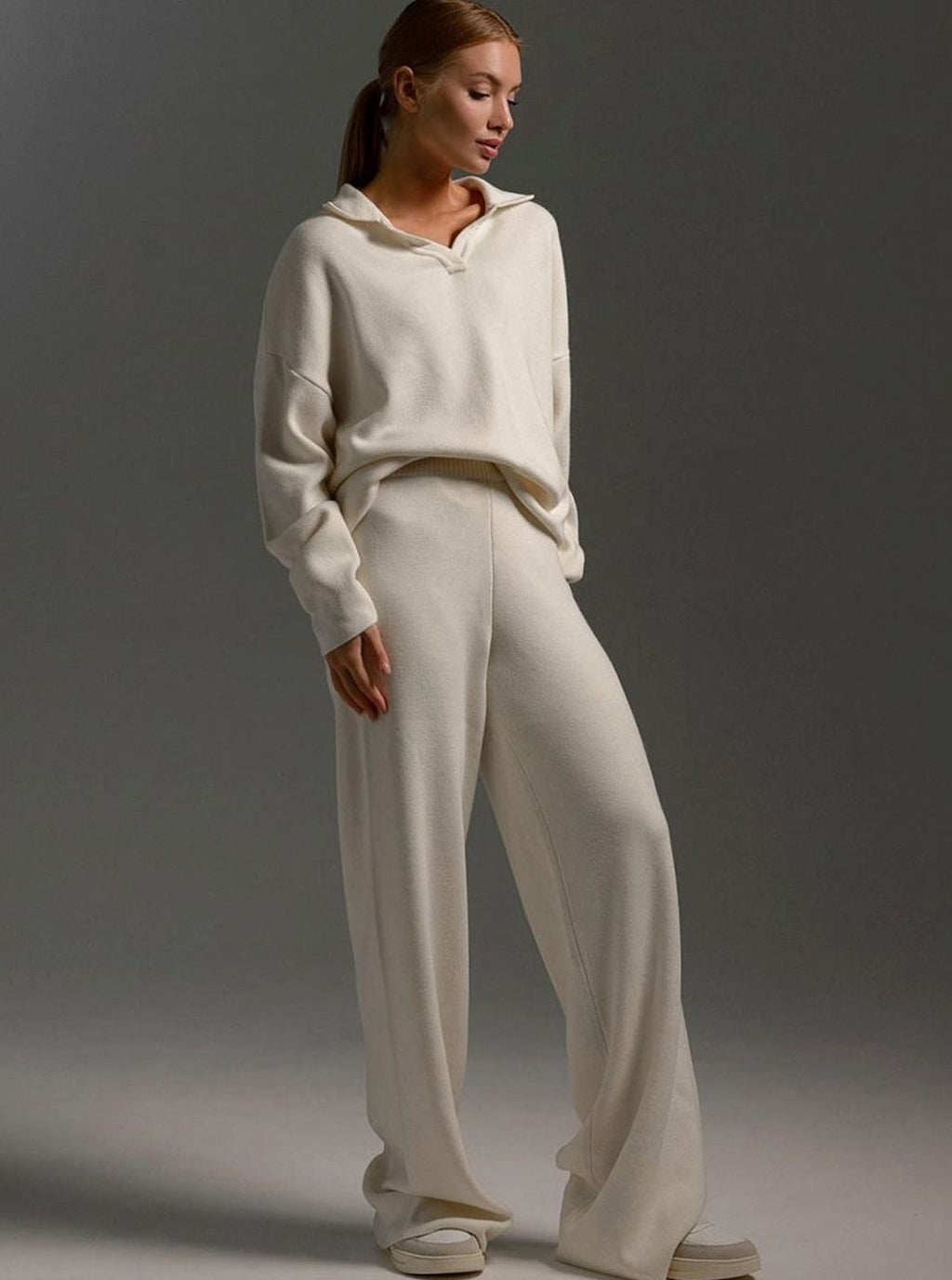 Women's Relaxed-Fit Wide-Leg Knit Lounge Set Two-Piece