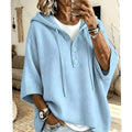 Women's Relaxed Hooded Knit Sweater 3/4 Sleeve Button-Front - Sky Blue
