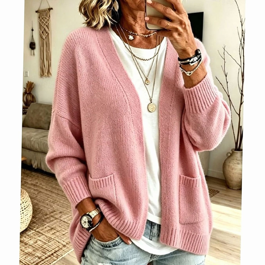 Women's Relaxed Open-Front Knit Cardigan with Pockets