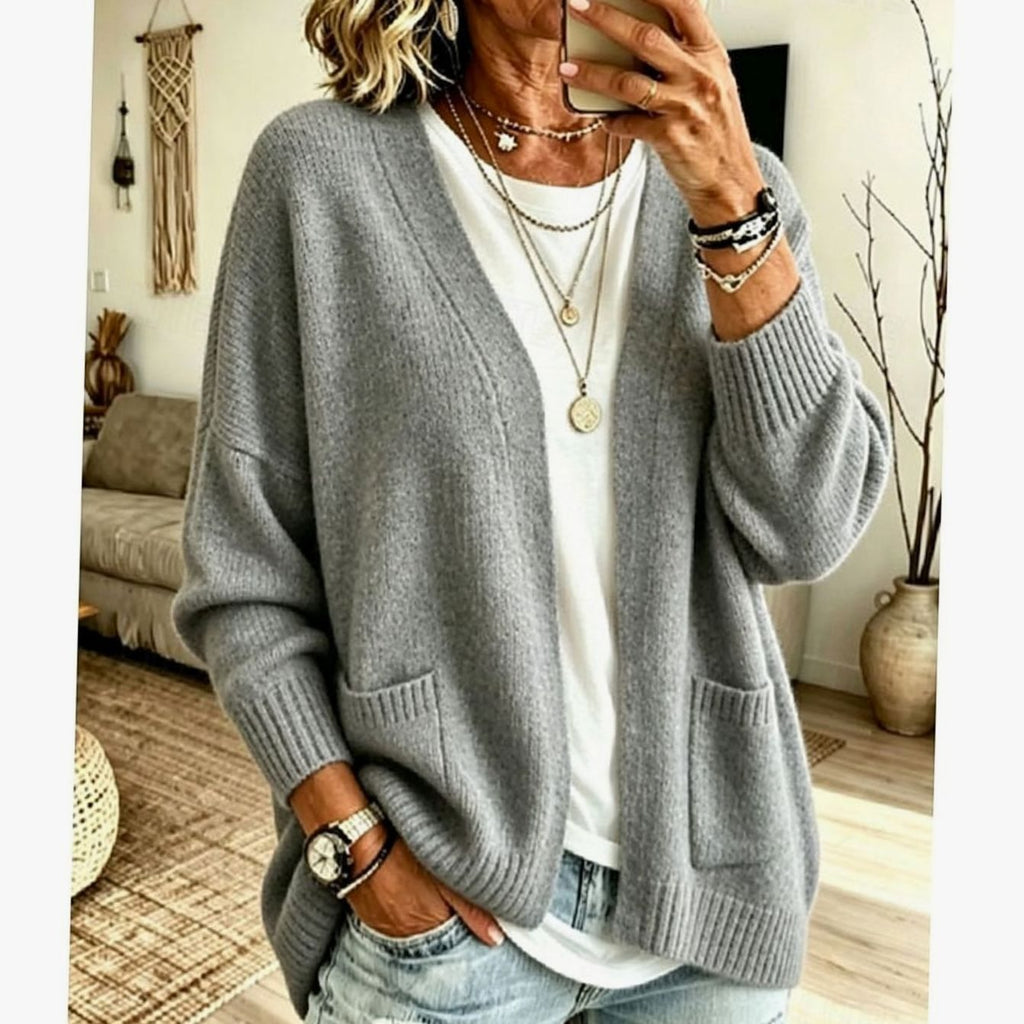 Women's Relaxed Open-Front Knit Cardigan with Pockets