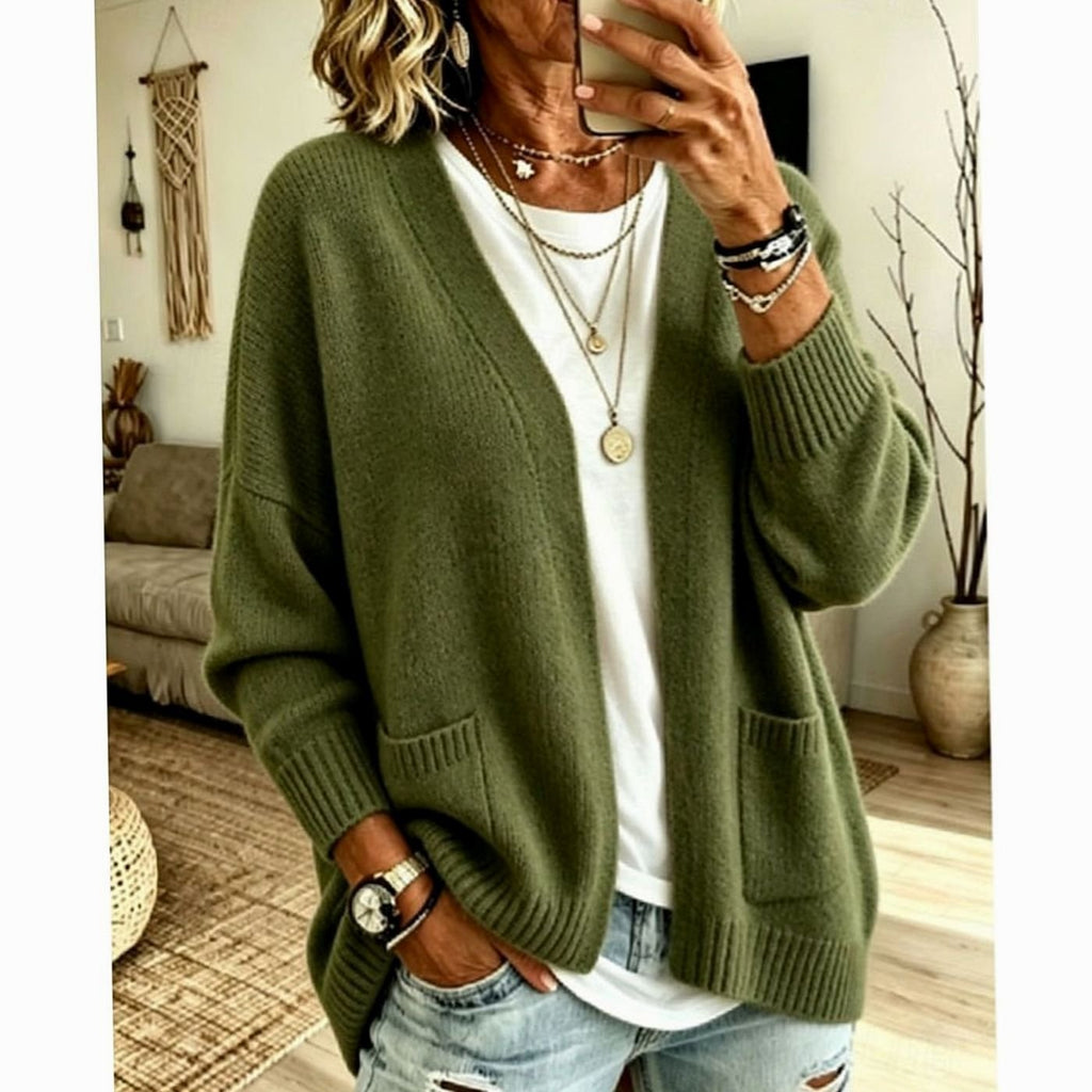 Women's Relaxed Open-Front Knit Cardigan with Pockets