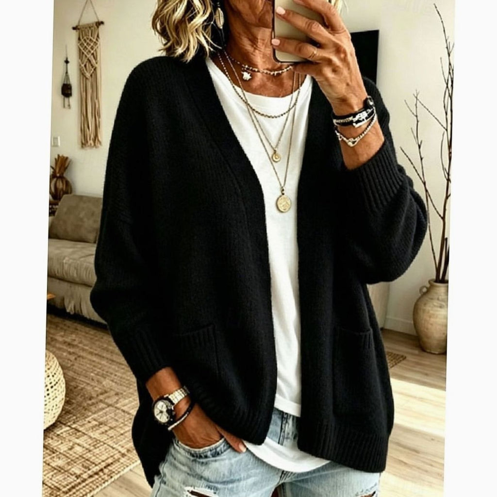 Women's Relaxed Open-Front Knit Cardigan with Pockets