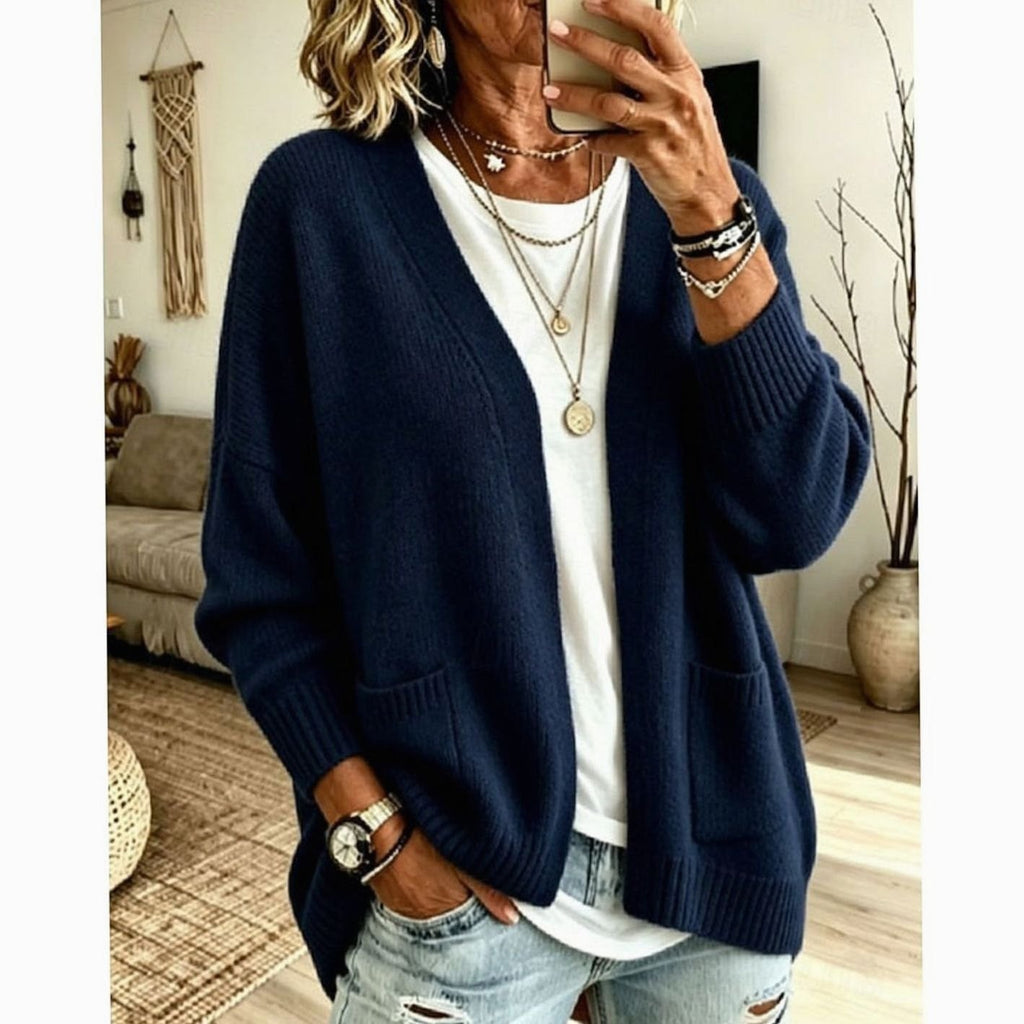 Women's Relaxed Open-Front Knit Cardigan with Pockets