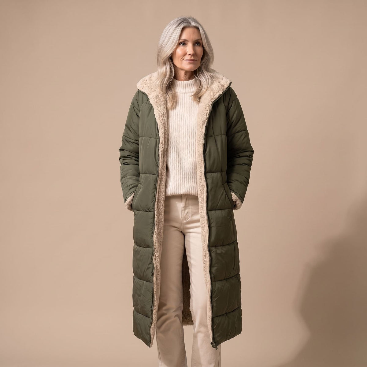Women's Reversible Long Wool Coat Streamlined Elegant Silhouette