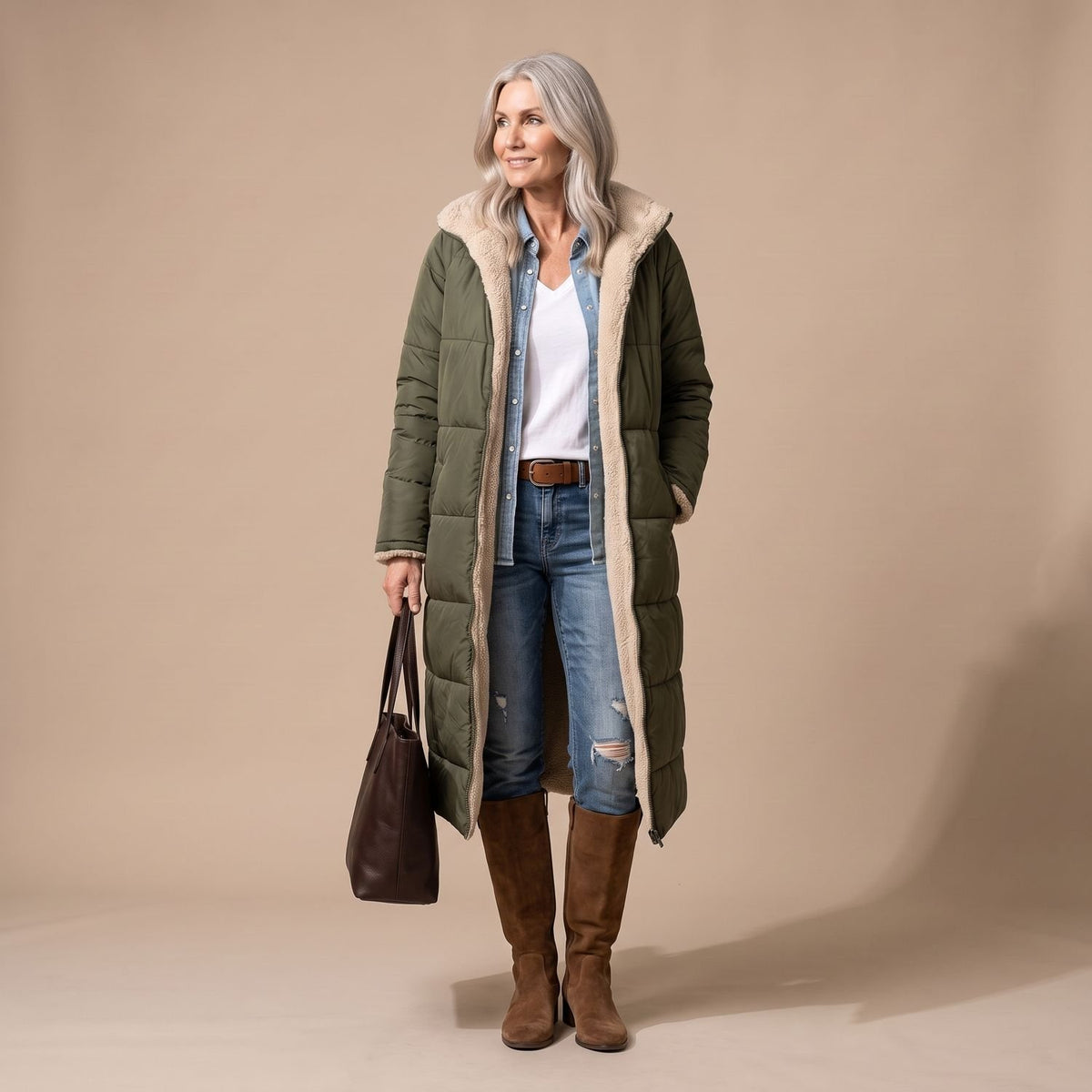 Women's Reversible Long Wool Coat Streamlined Elegant Silhouette
