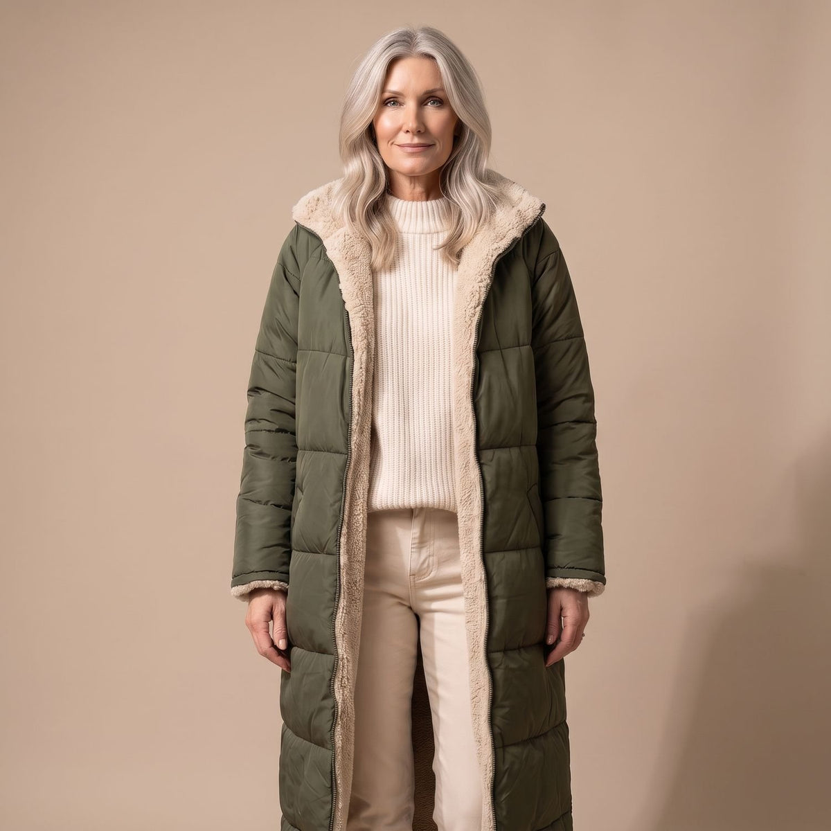 Women's Reversible Long Wool Coat Streamlined Elegant Silhouette
