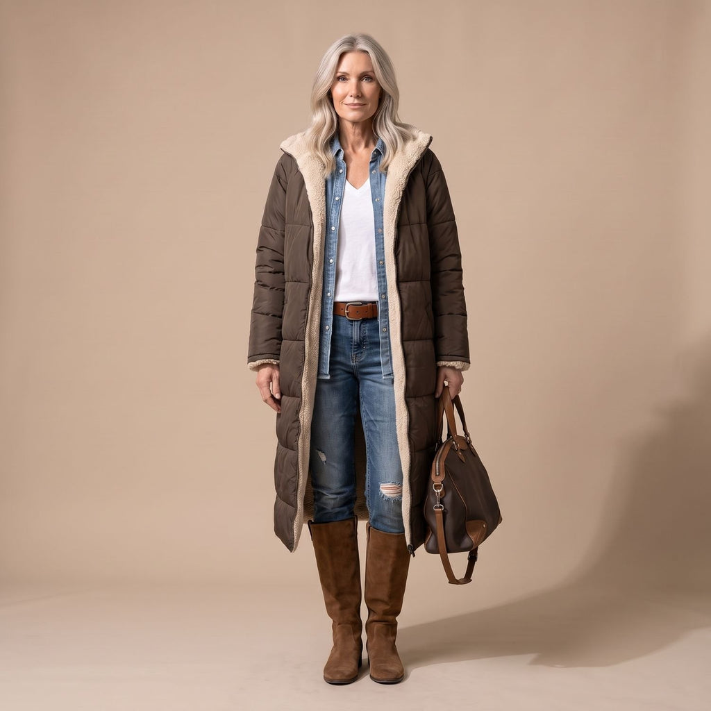 Women's Reversible Long Wool Coat Streamlined Elegant Silhouette