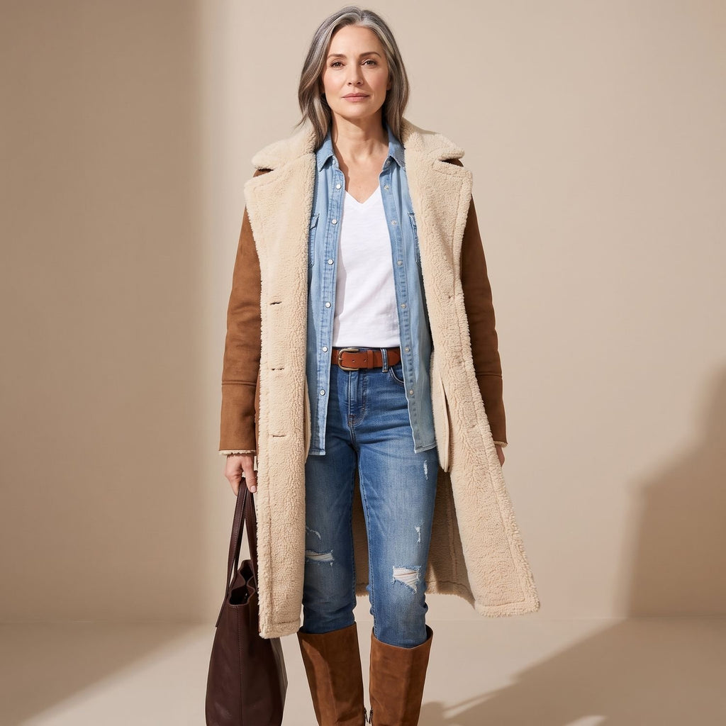 Women's Reversible Long Wool Coat Streamlined Elegant Silhouette