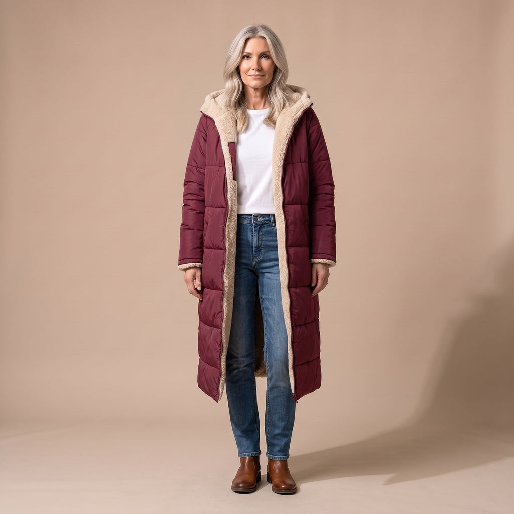 Women's Reversible Long Wool Coat Streamlined Elegant Silhouette