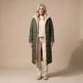 Women's Reversible Long Wool Coat Streamlined Elegant Silhouette - Green