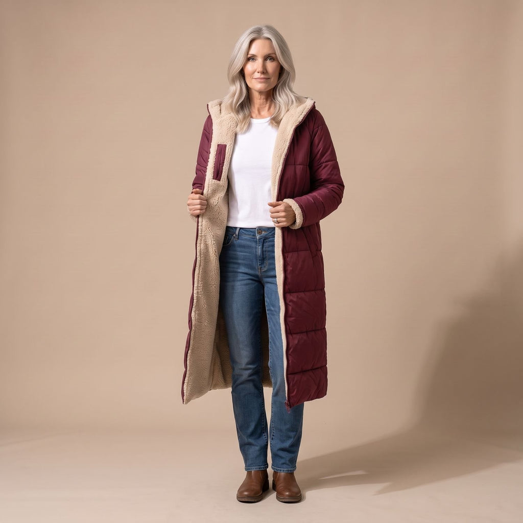 Women's Reversible Long Wool Coat Streamlined Elegant Silhouette