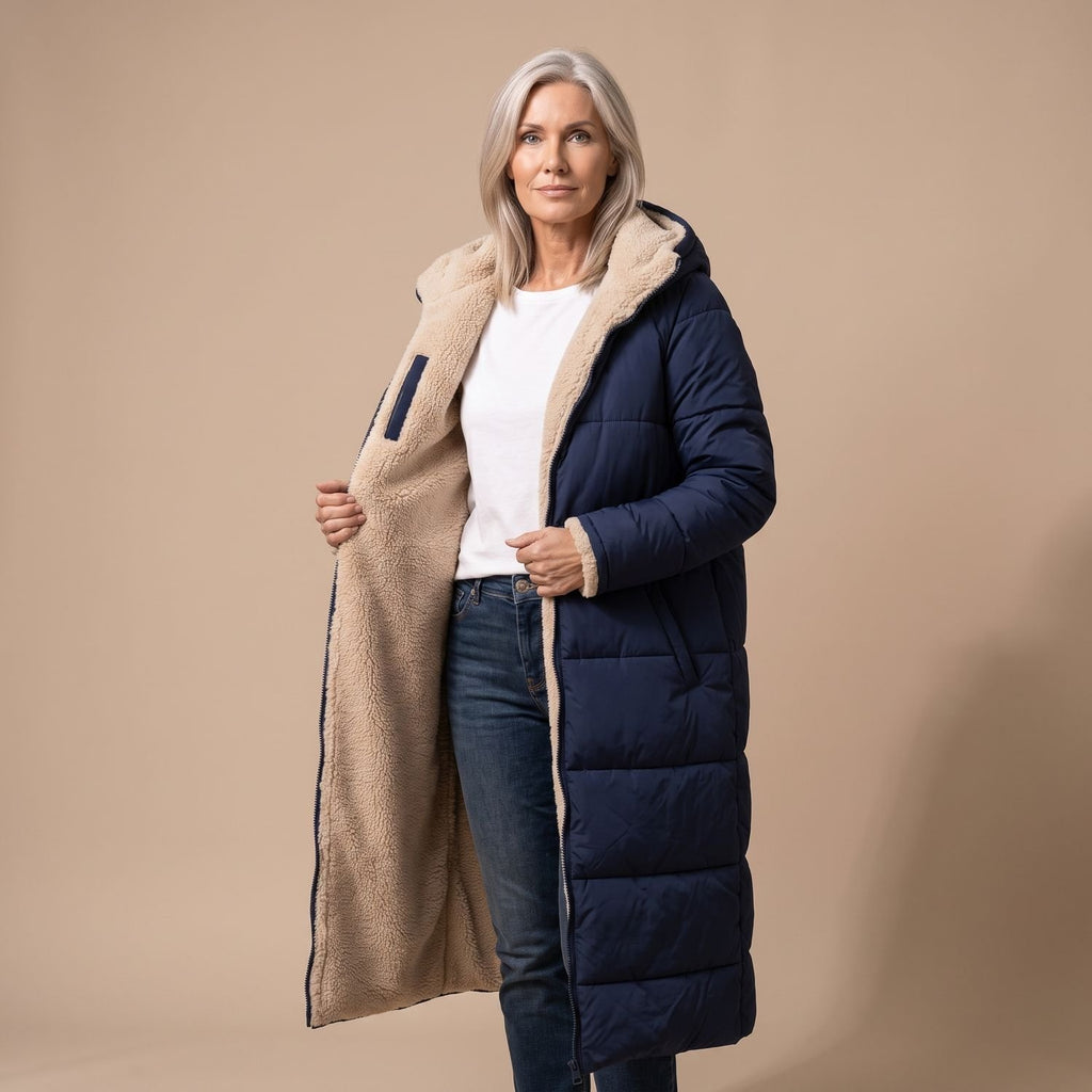 Women's Reversible Long Wool Coat Streamlined Elegant Silhouette