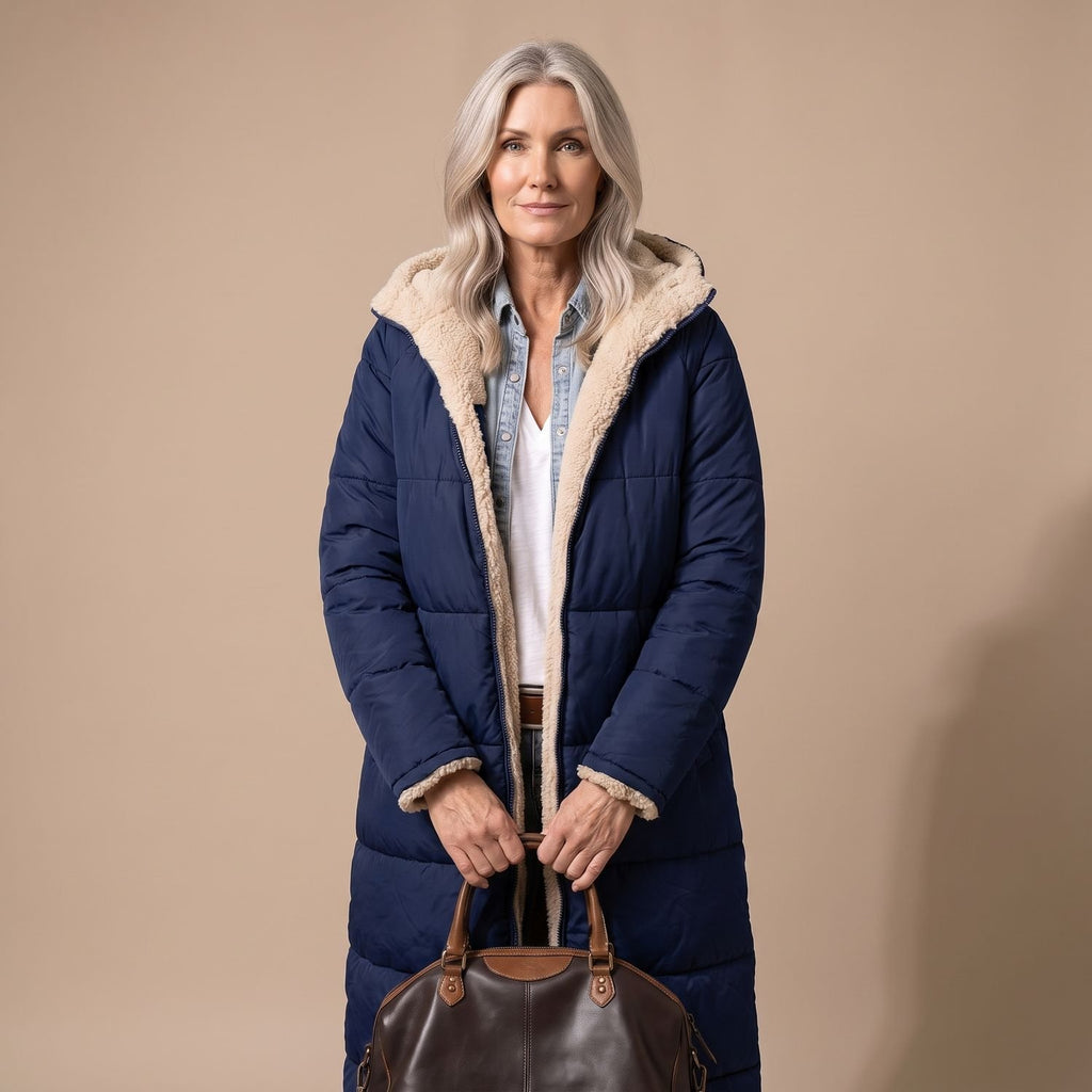Women's Reversible Long Wool Coat Streamlined Elegant Silhouette