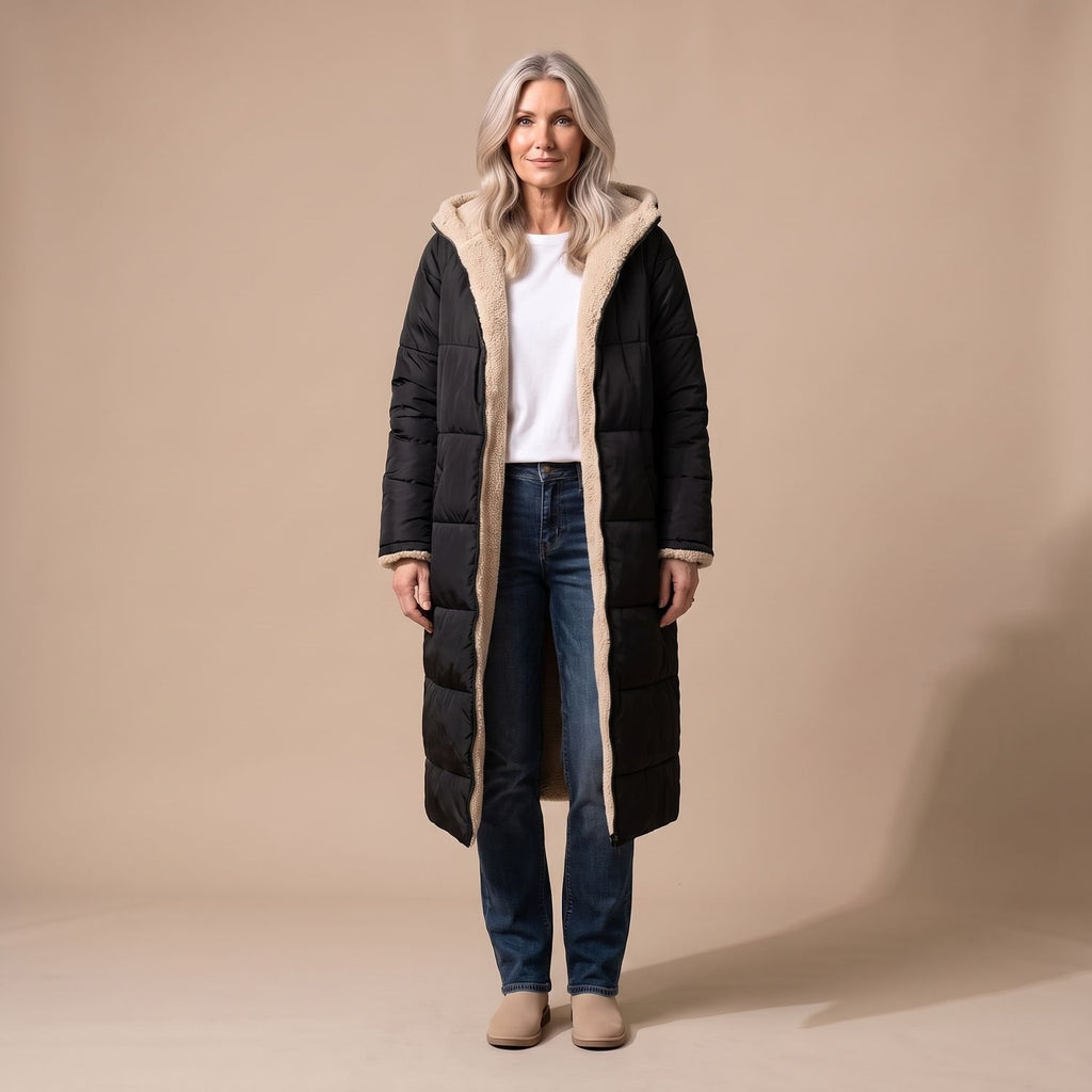 Women's Reversible Long Wool Coat Streamlined Elegant Silhouette